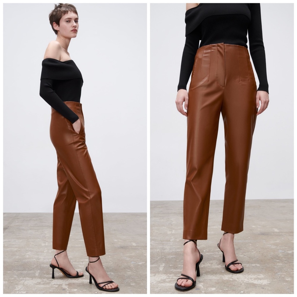 Zara Chestnut High Rise Faux Leather Slim Women’s Pant Sz M